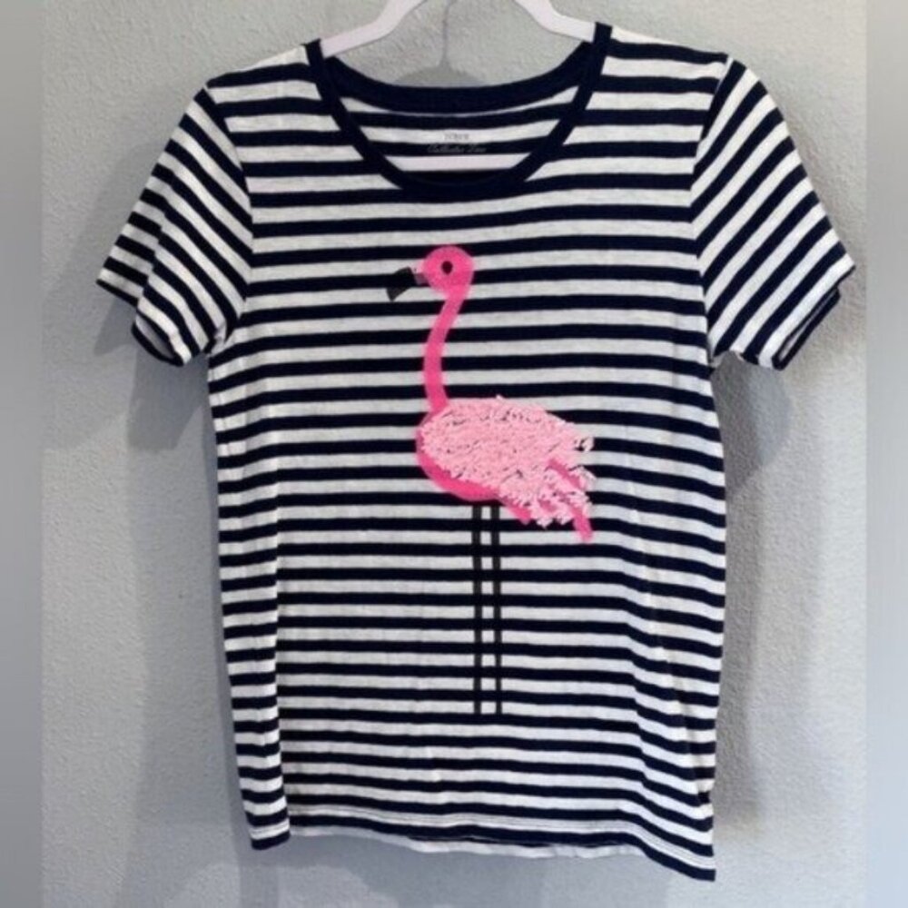 J.Crew Embellished Flamingo Preppy Mod Boho Kitschy Collector Tee Striped